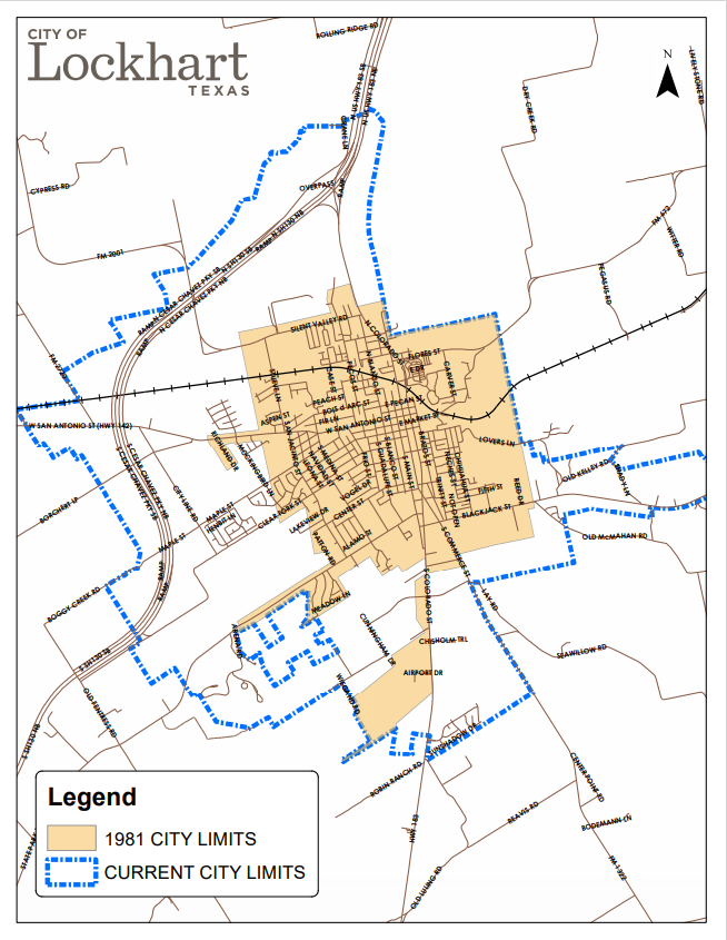 MAP Lockhart City Limits 1981 V Now 